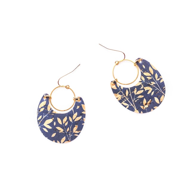 New Navy Leaf Leather Earrings 