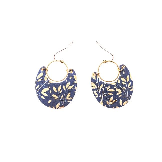 New Navy Leaf Leather Earrings 