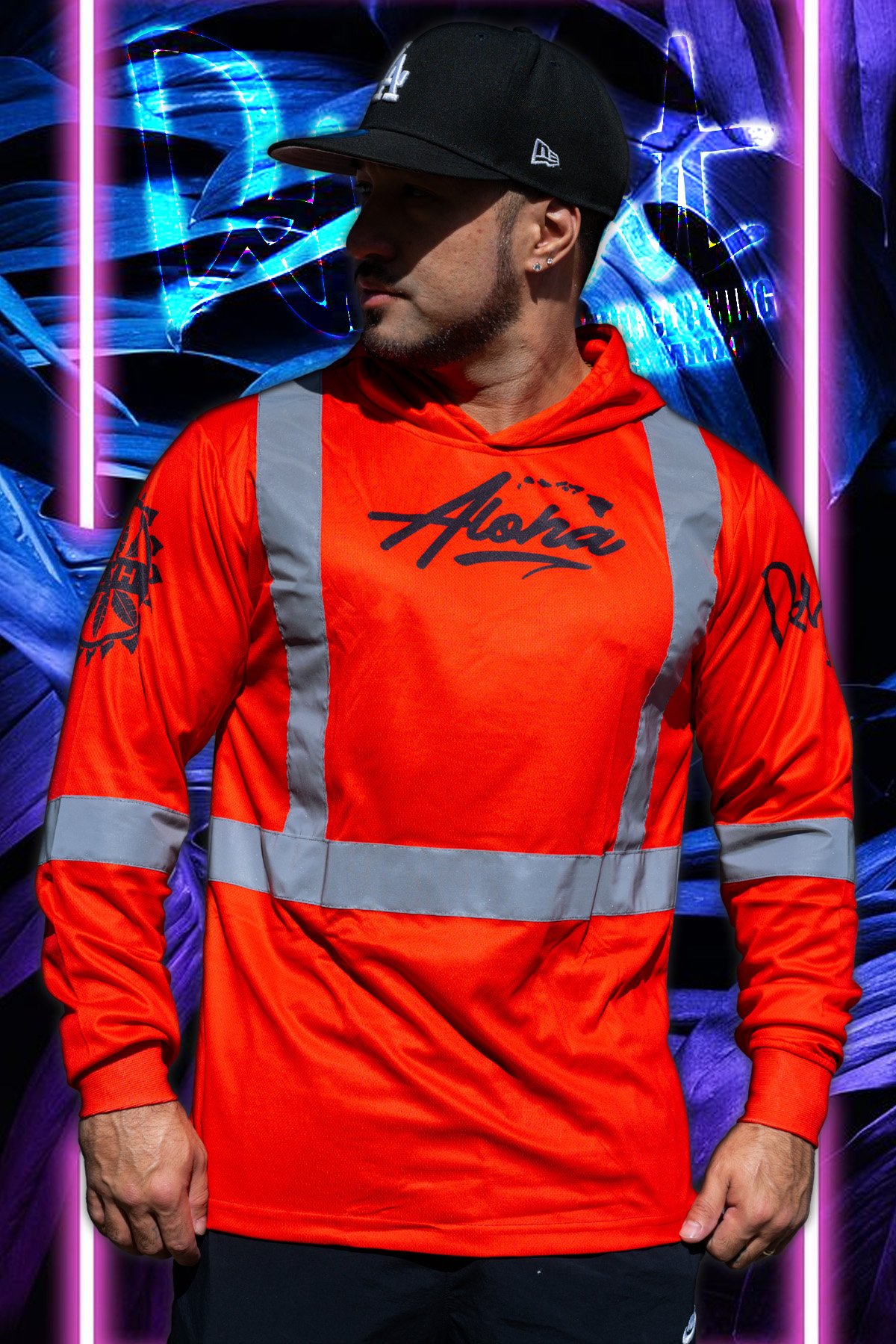 Aloha Islands Mano - Neon Red HI Viz. (Mesh) Hooded Long Sleeve