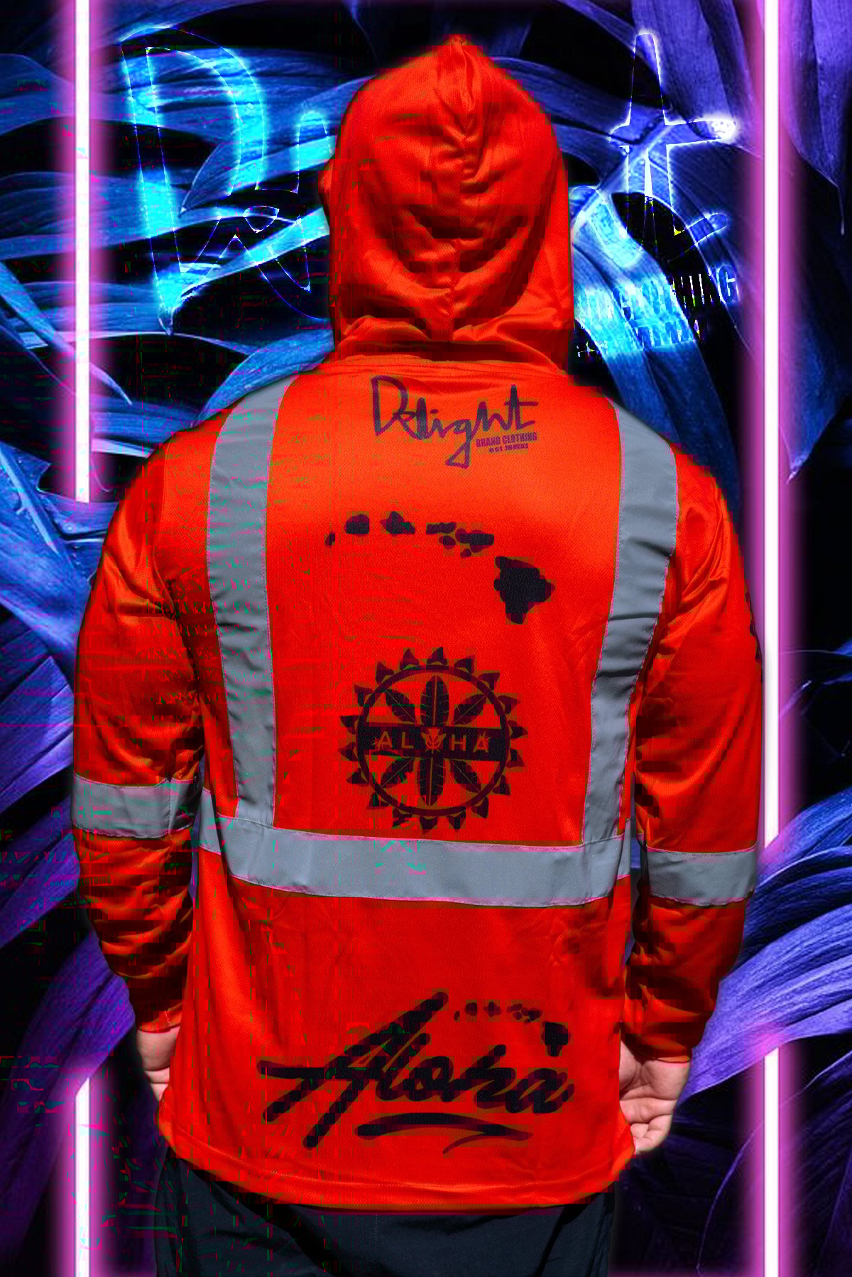 Aloha Islands Mano - Neon Red HI Viz. (Mesh) Hooded Long Sleeve