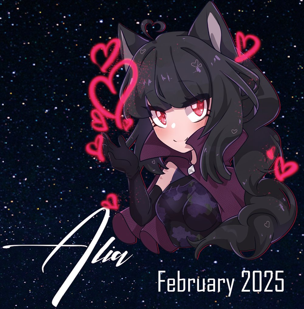 Image of Yanni, Alia, Melly, and Ara 2025 Patreon Acryic Pins