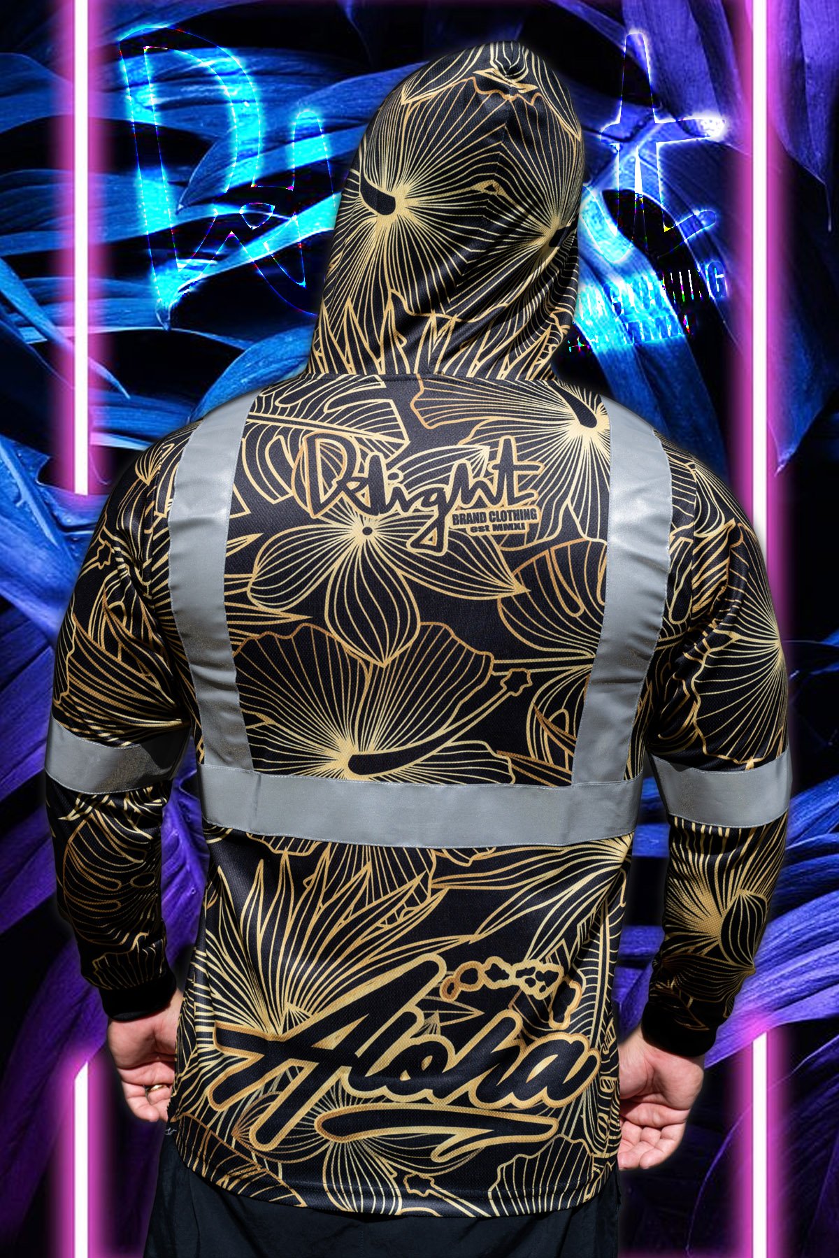 Hooded Hibiscus Aloha Islands (Micro Mesh) - Black/Gold high viz.