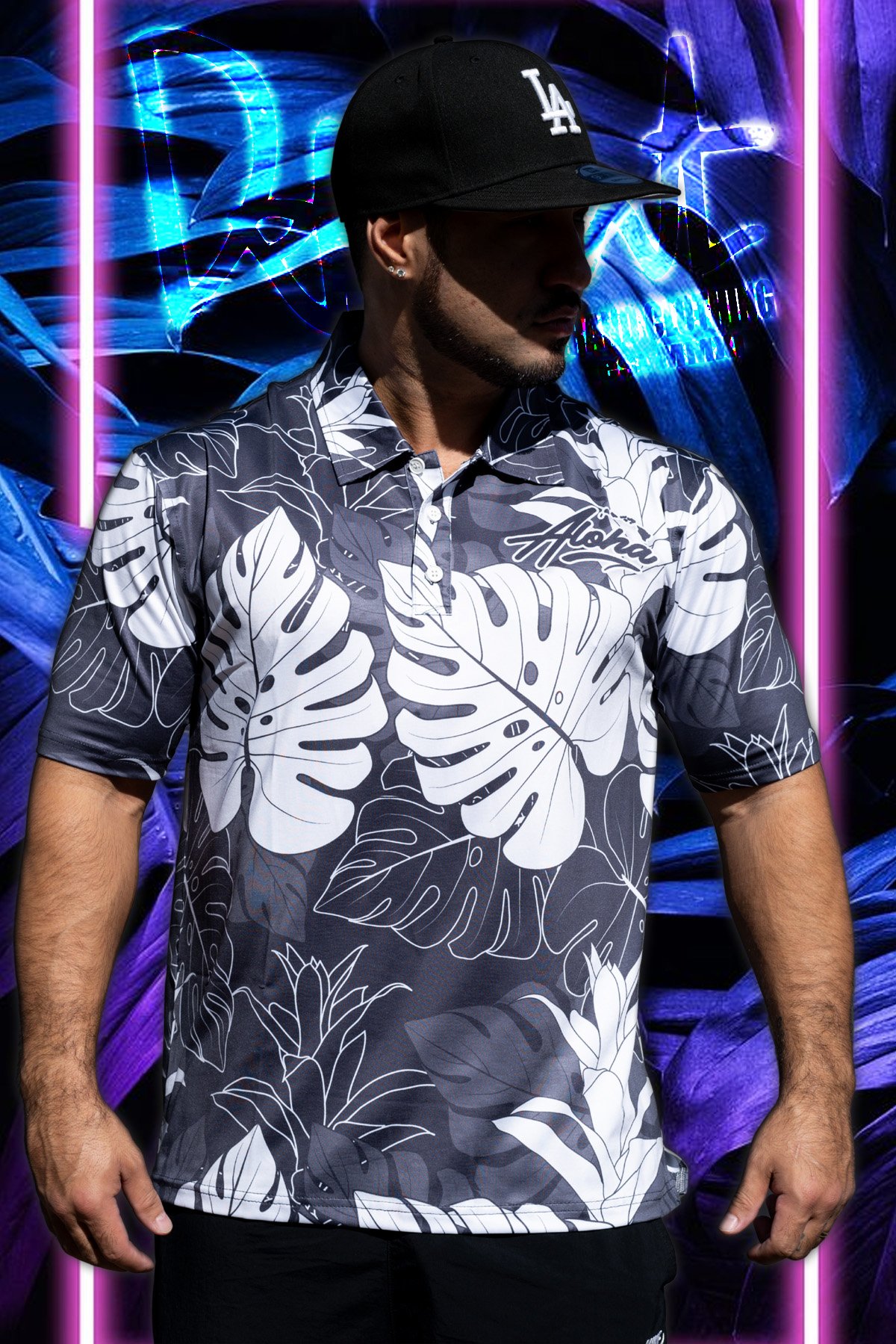 Shadow Grey/White - Monstera Tropix Polo