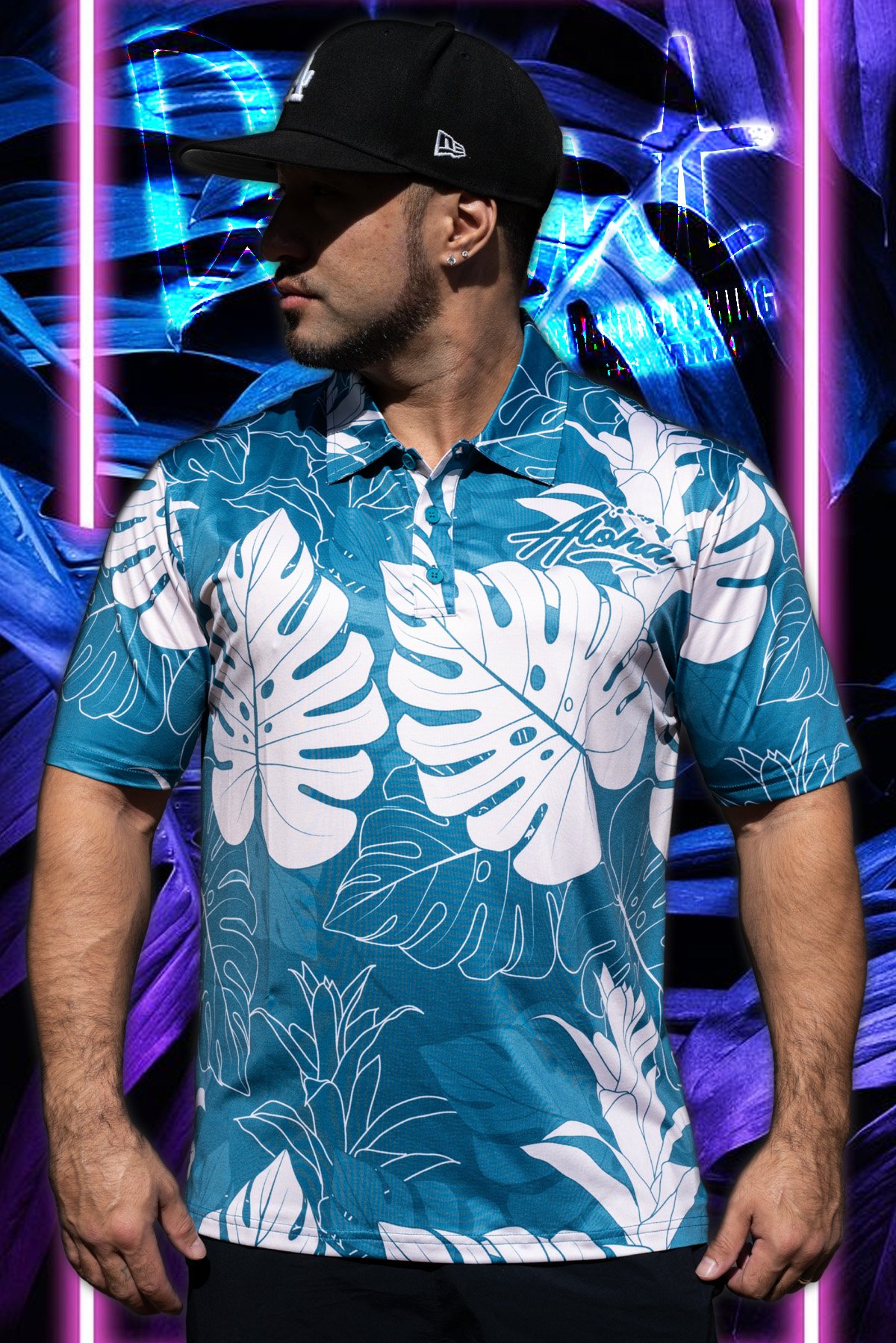 Sky Blue/Teal/White - Monstera Tropix Polo
