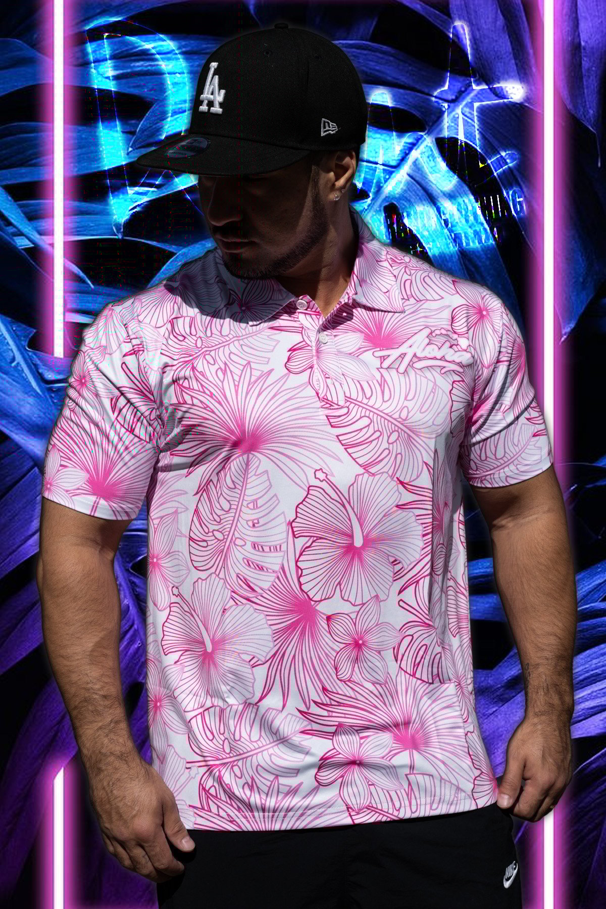 Aloha Islands - Pink/White Hibiscus Polo