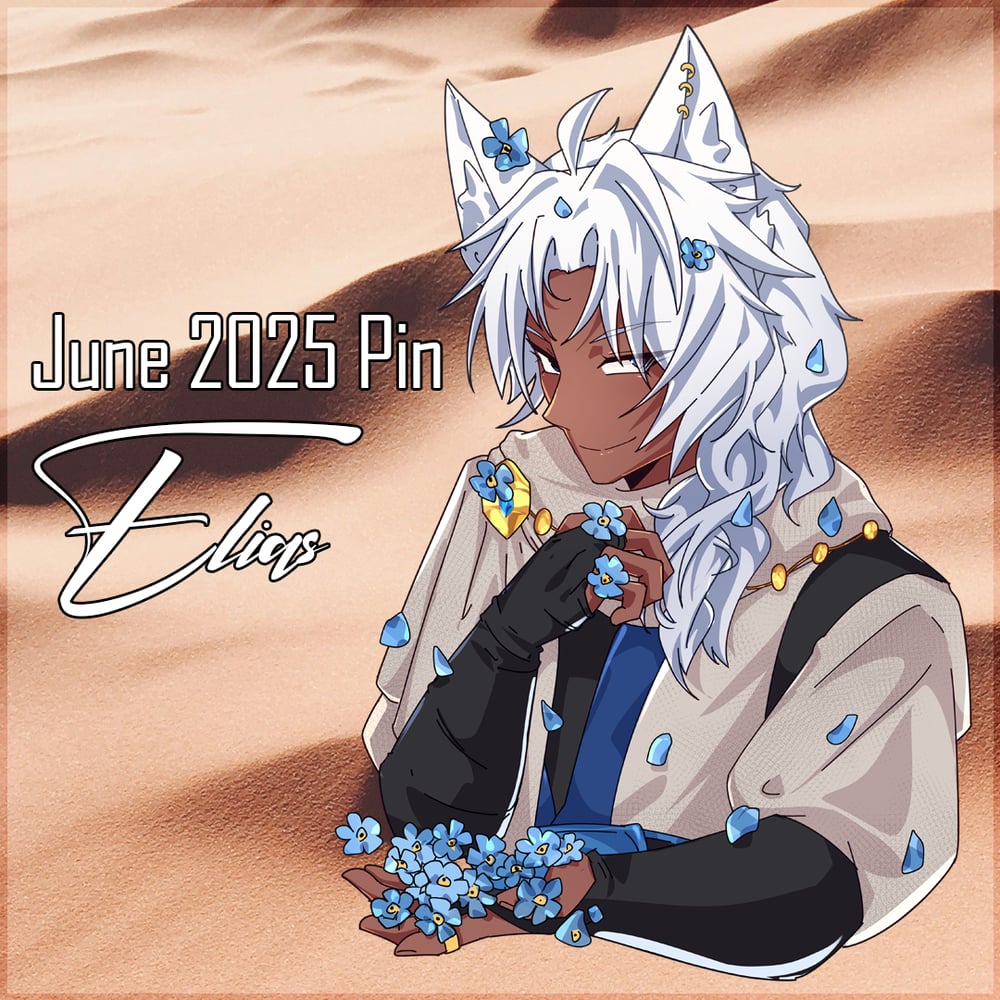 Image of Elias, Mia, and Keke 2025 Patreon Acryic Pins