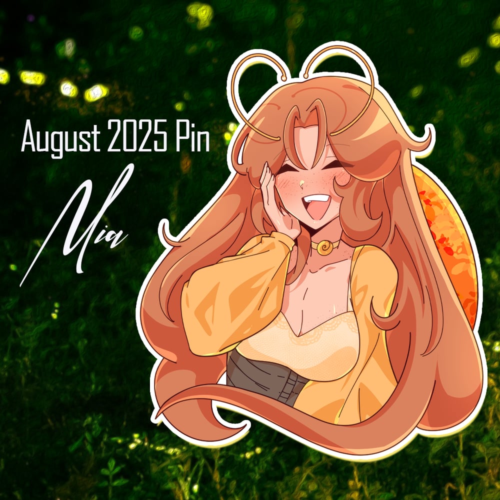 Image of Elias, Mia, and Keke 2025 Patreon Acryic Pins