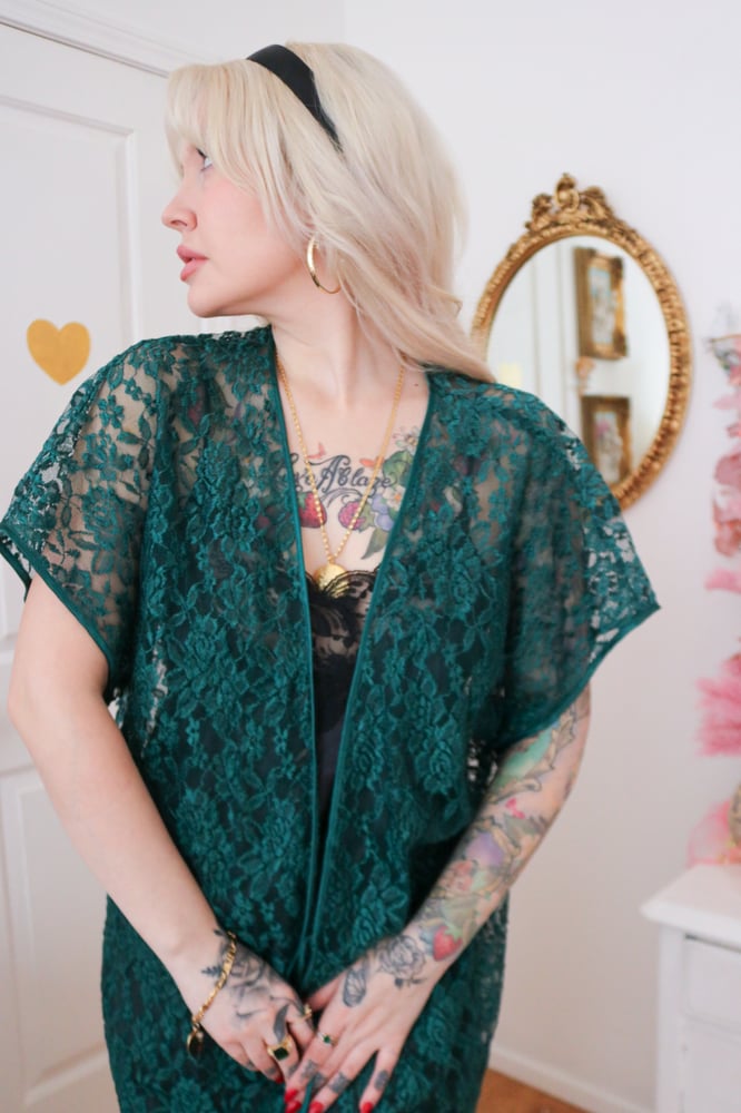 Image of 90s Alexandra Nicole Emerald Green Lace Robe (See Condition Section)
