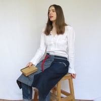 Image 3 of Was £118 now £88.50. One of a Kind Denim Patchwork Waist Apron, Upcycled Fabric Offcuts No16:1