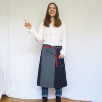 Image 1 of Was £118 now £88.50. One of a Kind Denim Patchwork Waist Apron, Upcycled Fabric Offcuts No16:1
