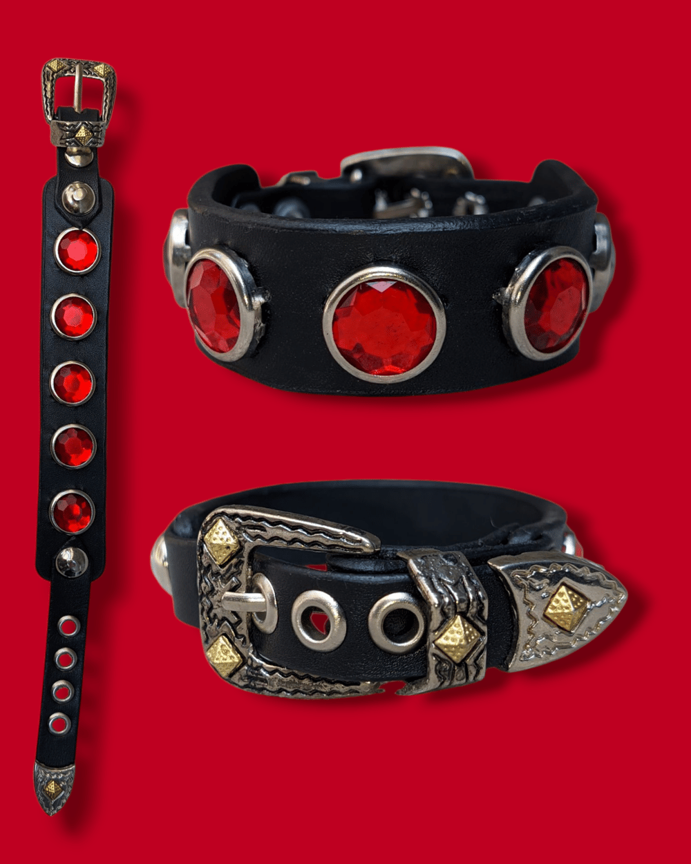 Crimson Pulse Leather Cuffs