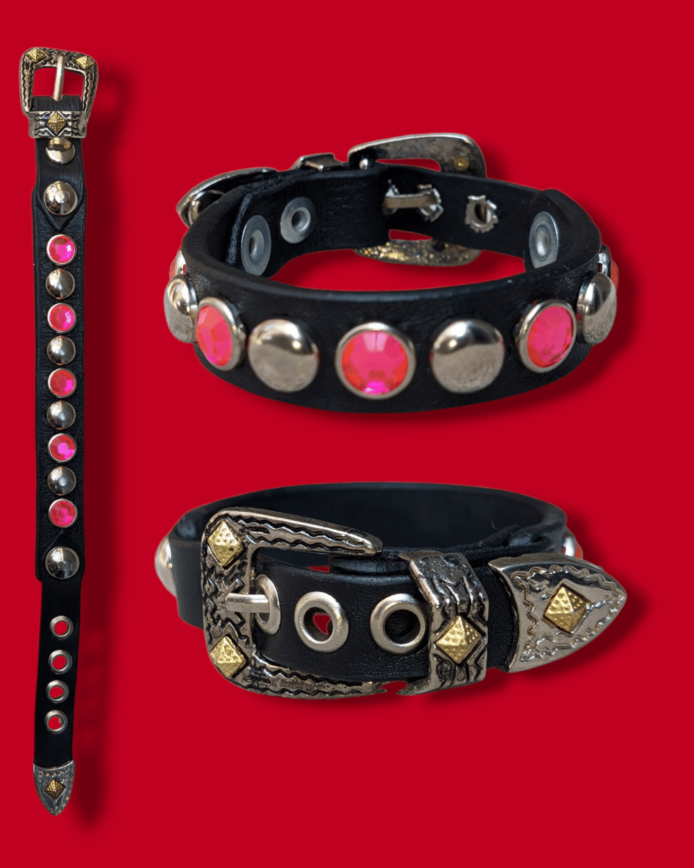 Crimson Pulse Leather Cuffs