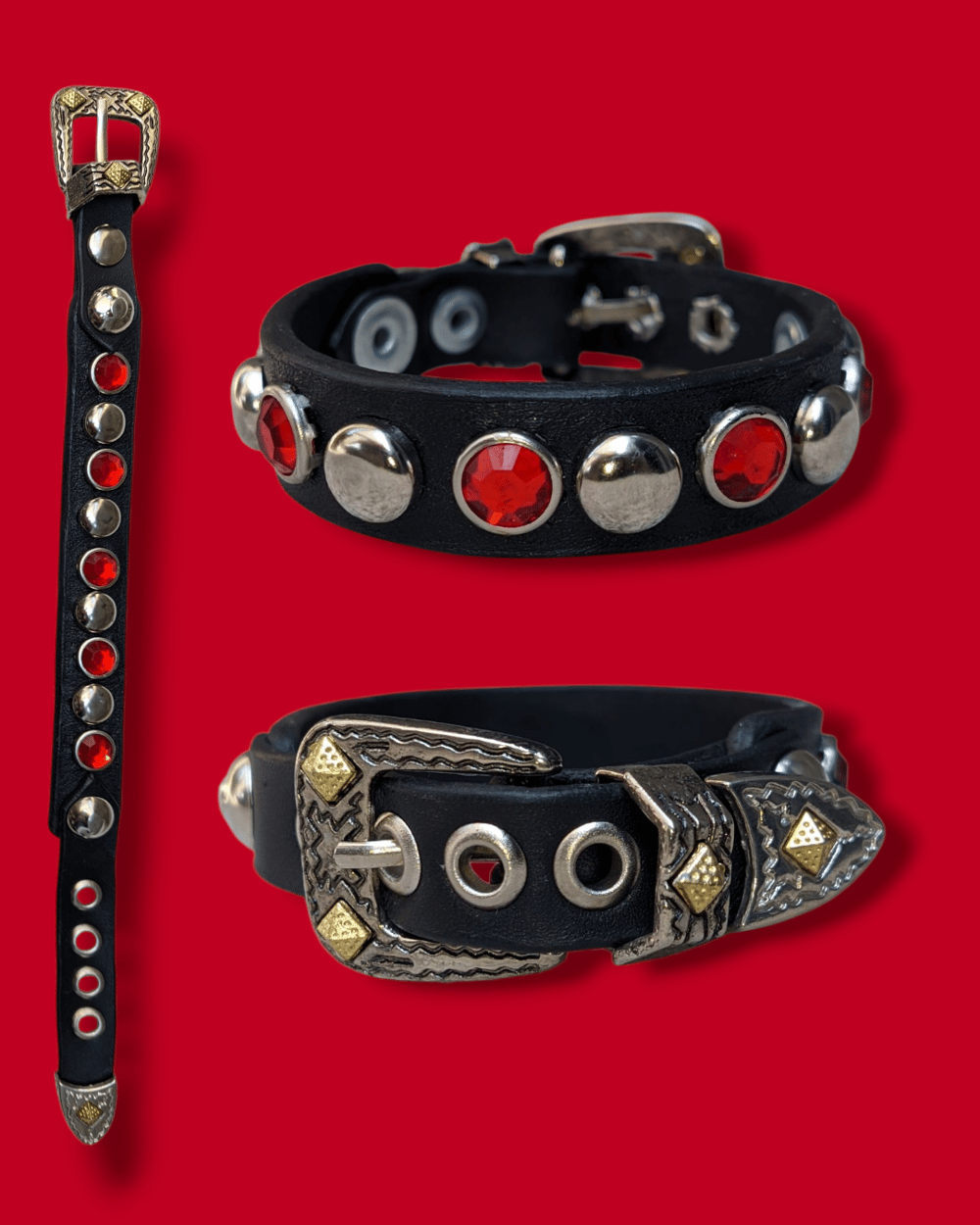 Crimson Pulse Leather Cuffs