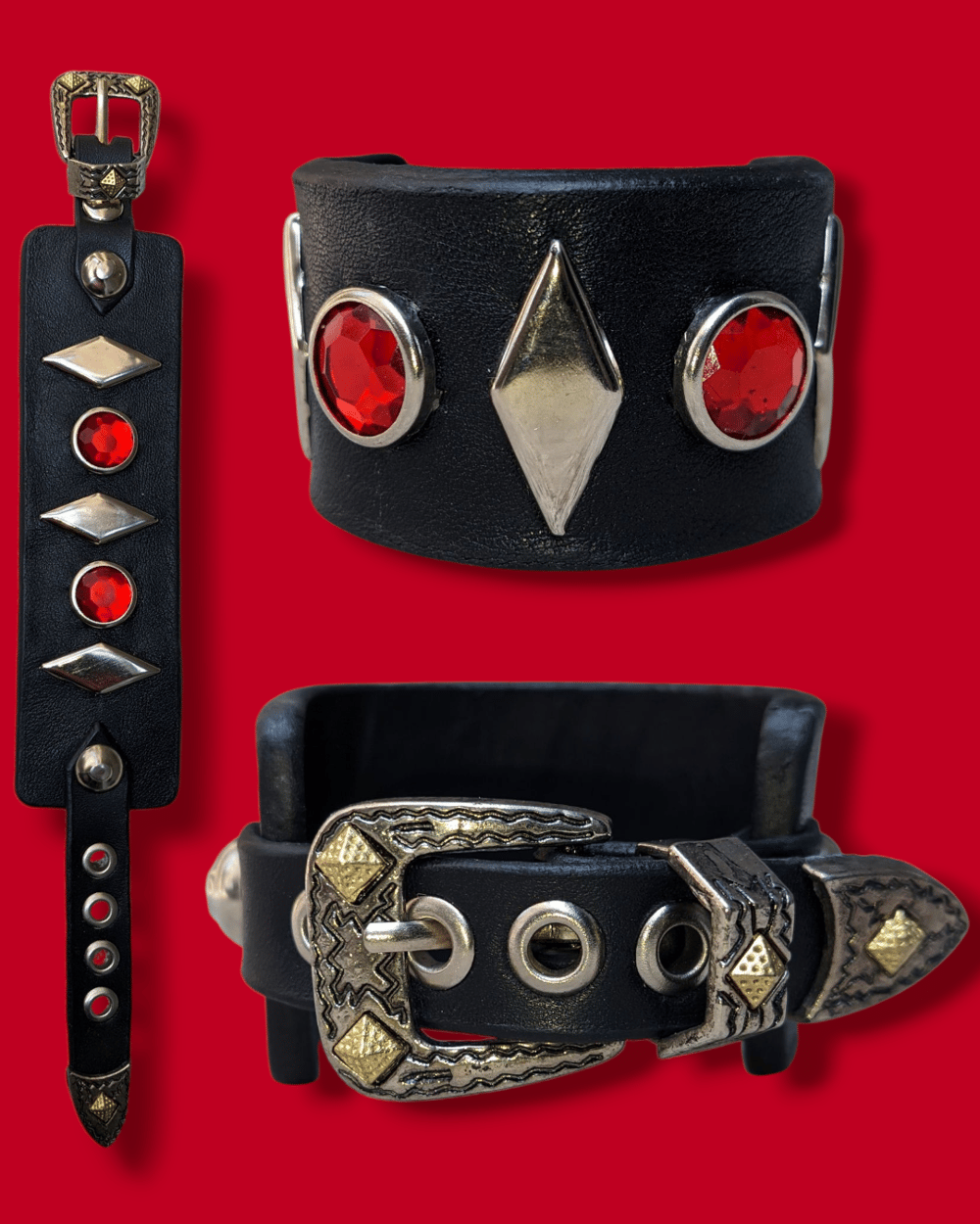 Crimson Pulse Leather Cuffs