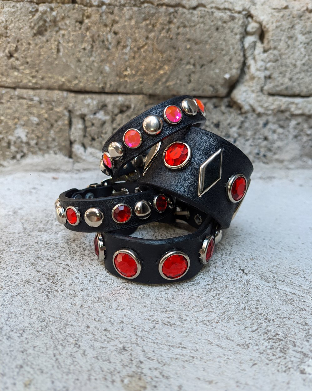 Crimson Pulse Leather Cuffs
