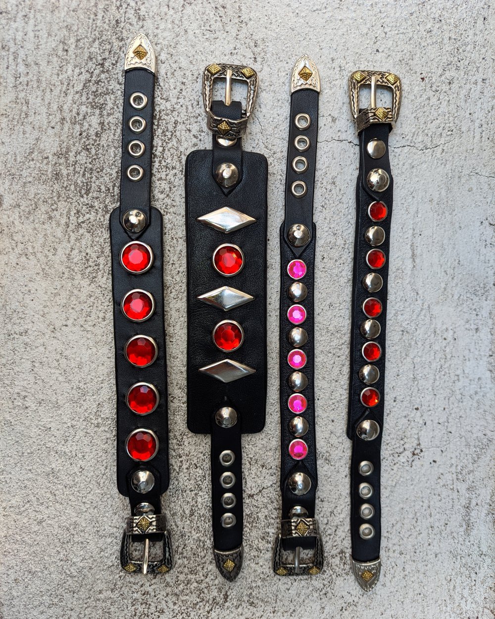 Crimson Pulse Leather Cuffs