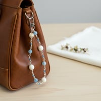 Image 2 of Dog and Cat lovers lanyard | aquamarine silver plated copper rosary-style paw chain