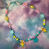 Image 3 of Triple Smiley Face Flowers Kandi Necklace