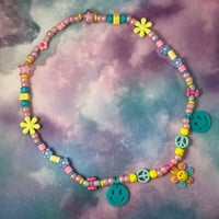 Image 1 of Triple Smiley Face Flowers Kandi Necklace