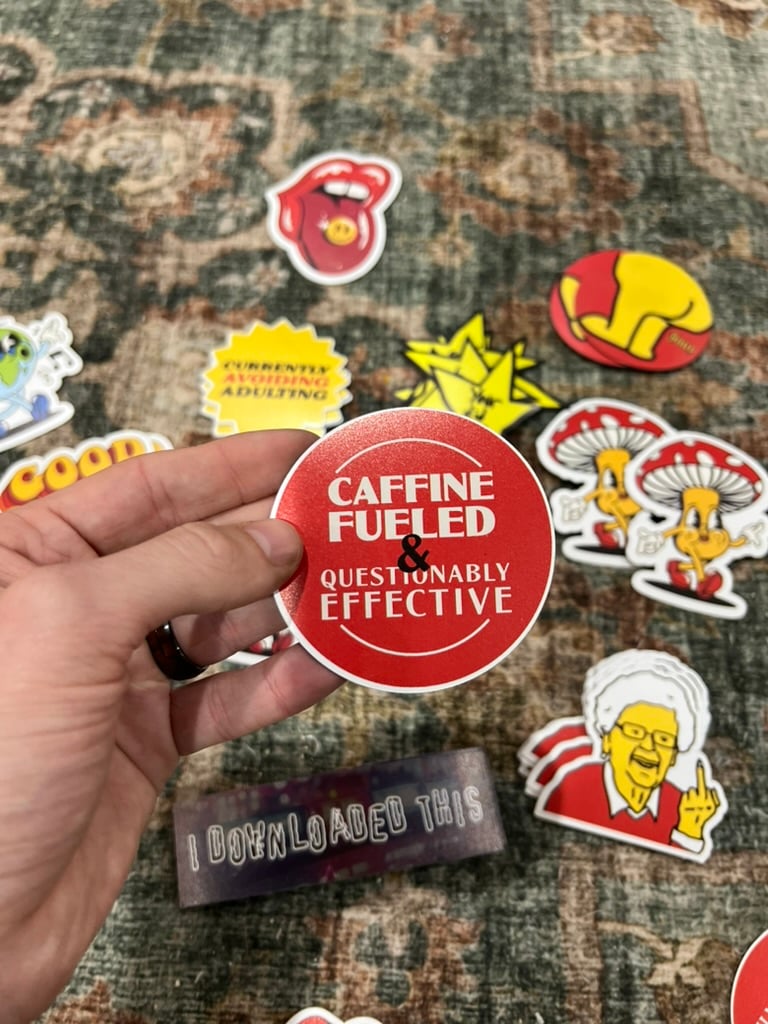 Image of Caffeine Fueled & Questionably Effective Sticker or Magnet - Coffee Lover Humor