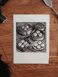 Image 1 of Dim Sum Dinner Linocut Print 5"x7"