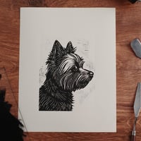 Image 3 of Custom Cat Portrait Linocut | Wood-Carved Block Print | Personalized Pet Memorial | Black Cat Art...