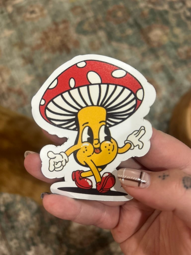 Image of Groovy Mushroom Character Sticker or Magnet - Retro Psychedelic Cartoon