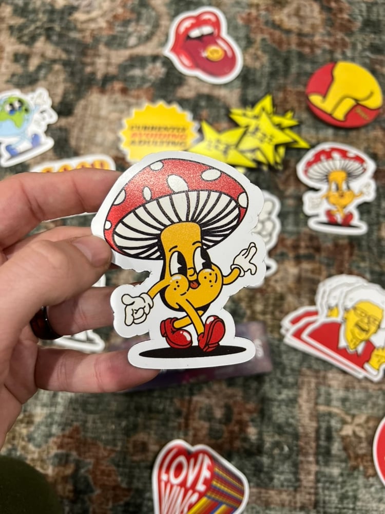 Image of Groovy Mushroom Character Sticker or Magnet - Retro Psychedelic Cartoon