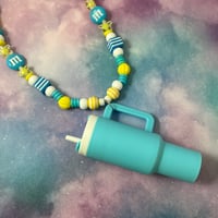 Image 3 of Blue Stanley Cup Kandi Necklace Chapstick Holder