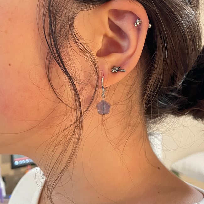 hibiscus flower huggie hoop earrings