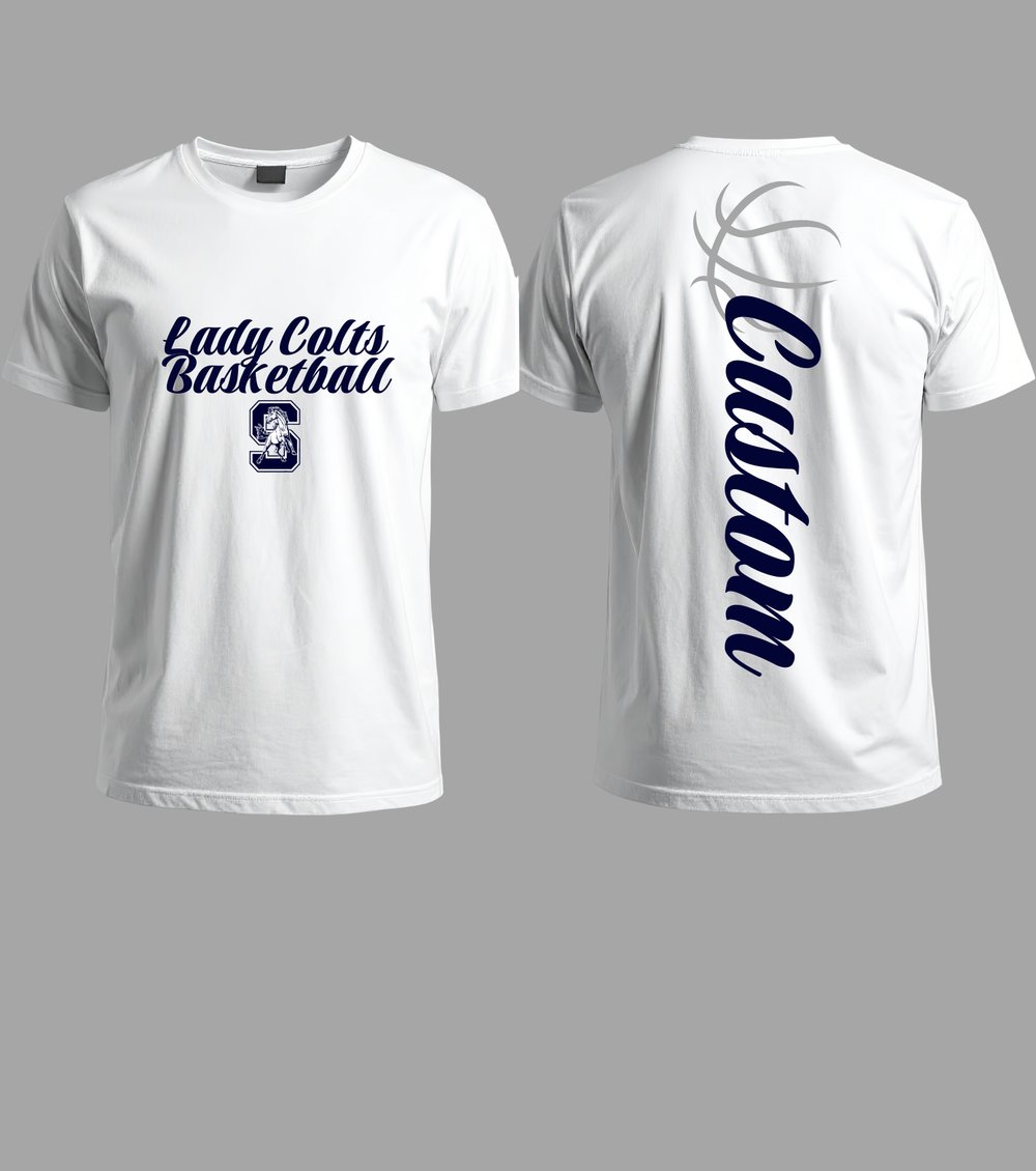 Image of Customized lady Colts Basketball Spine Tee