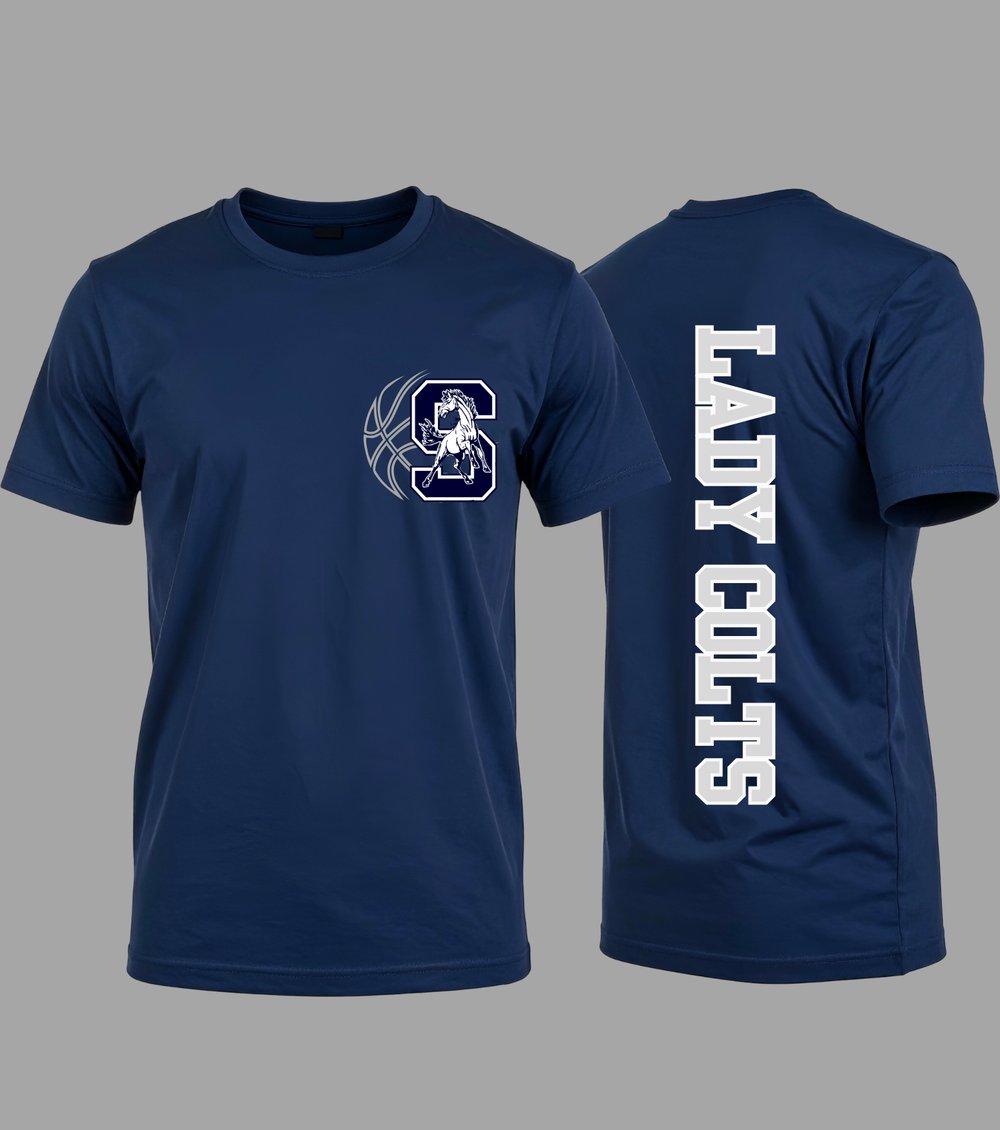 Image of Lady Colts Pocket Basketball Spine Tee
