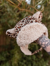 Leopard corduroy trapper hat handmade to order
