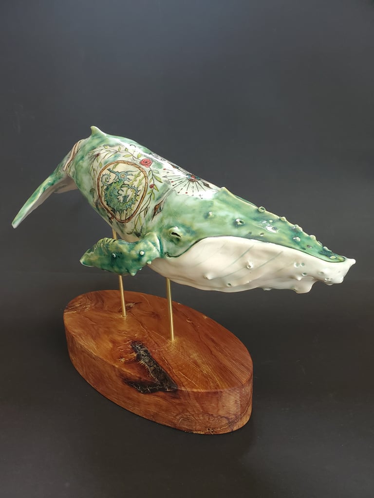 Scrimshaw Whale with clipper ship and seahorse Image 5