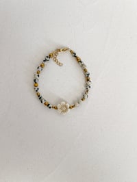 Image 1 of Bracelet PEONIE // Fleur beige et perles Jaspe Dalmatien   