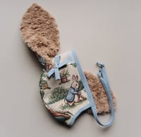 Image 3 of Rabbit Tapestry bunny bonnet with added bow and soft bunny ears