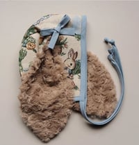 Image 1 of Rabbit Tapestry bunny bonnet with added bow and soft bunny ears