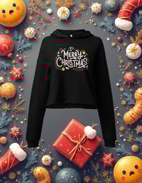 Image 2 of Women’s Cropped Hoodie Festive Merry Christmas Design