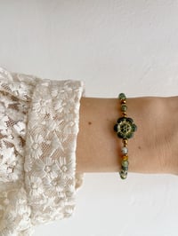 Image 1 of Bracelet PEONIE // Fleur verte et perles Agate mousse     