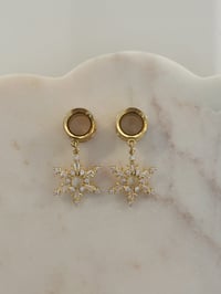 Image 3 of Smoky White Snowflake Dangles (Gold)