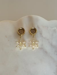 Image 1 of Smoky White Snowflake Dangles (Gold)