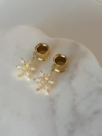 Image 4 of Smoky White Snowflake Dangles (Gold)
