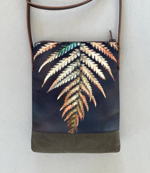 Image of Fern, crossbody velvet and waxed canvas phone bag
