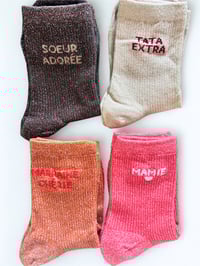 Image 1 of Chaussettes hautes à paillettes "FAMILY" & "PARFAITE"