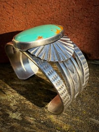 Image 3 of WL&A Handmade Ingot High Grade Green Royston Sunrise Cuff - Size 7 to 7.5" Wrist
