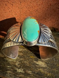 Image 4 of WL&A Handmade Ingot High Grade Green Royston Sunrise Cuff - Size 7 to 7.5" Wrist
