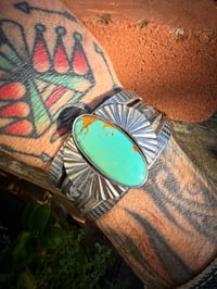 Image 5 of WL&A Handmade Ingot High Grade Green Royston Sunrise Cuff - Size 7 to 7.5" Wrist