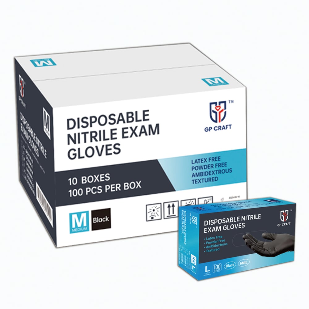 Image of GP63-6mil Disposable Black Nitrile Gloves (1 Case, 1000 Gloves)