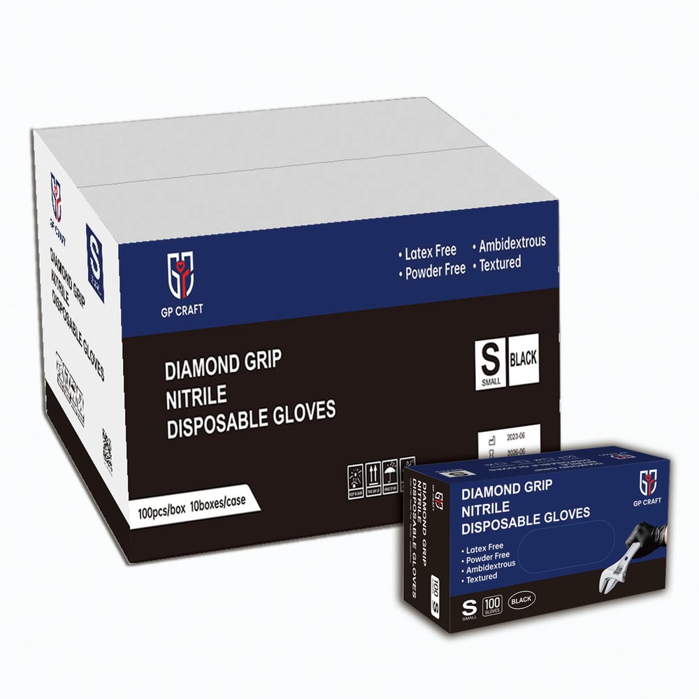 Image of GP66-8mil Diamond Grip Black Nitrile Gloves (1 Case, 1000 Gloves)