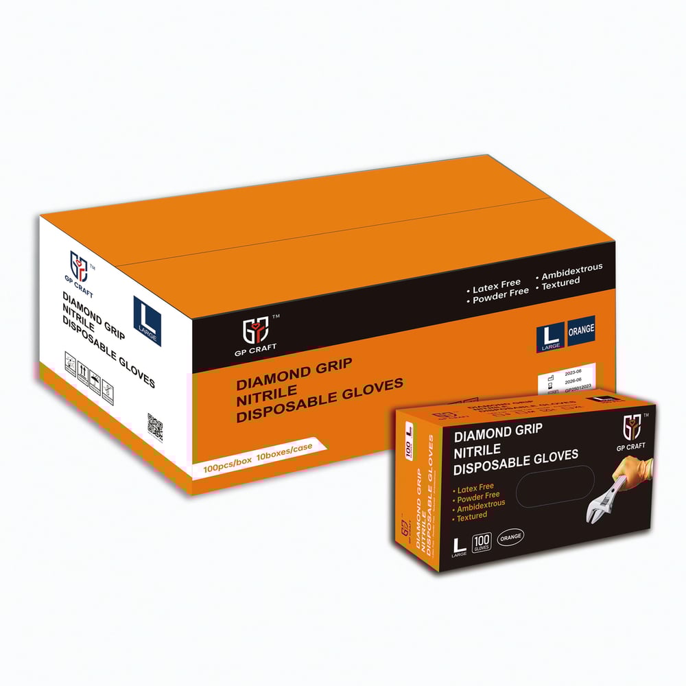 Image of GP68-8mil Diamond Grip Orange Nitrile Gloves (1 Case, 1000 Gloves)